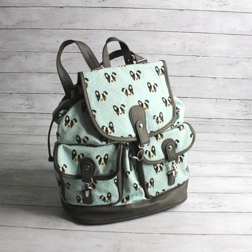 Candie's Women's Canvas Backpack Bucket Handbag Boston Terrier Dogs